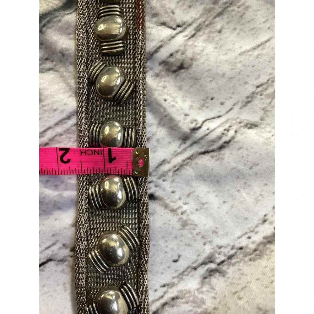 Vintage Western Metal Mesh Studded Leather Belt Silver Black Size 32 1514